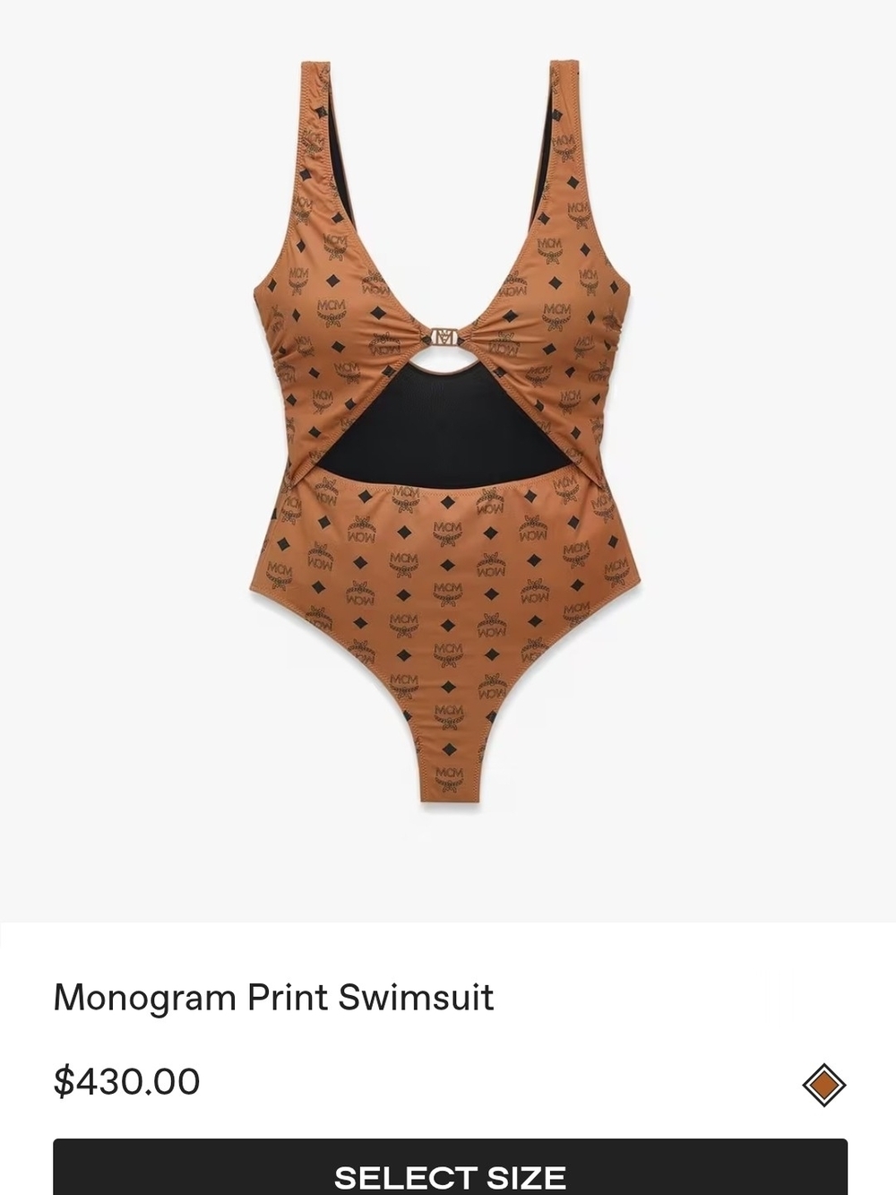 MCM Cognac Monogram Cutout One-Piece Swim